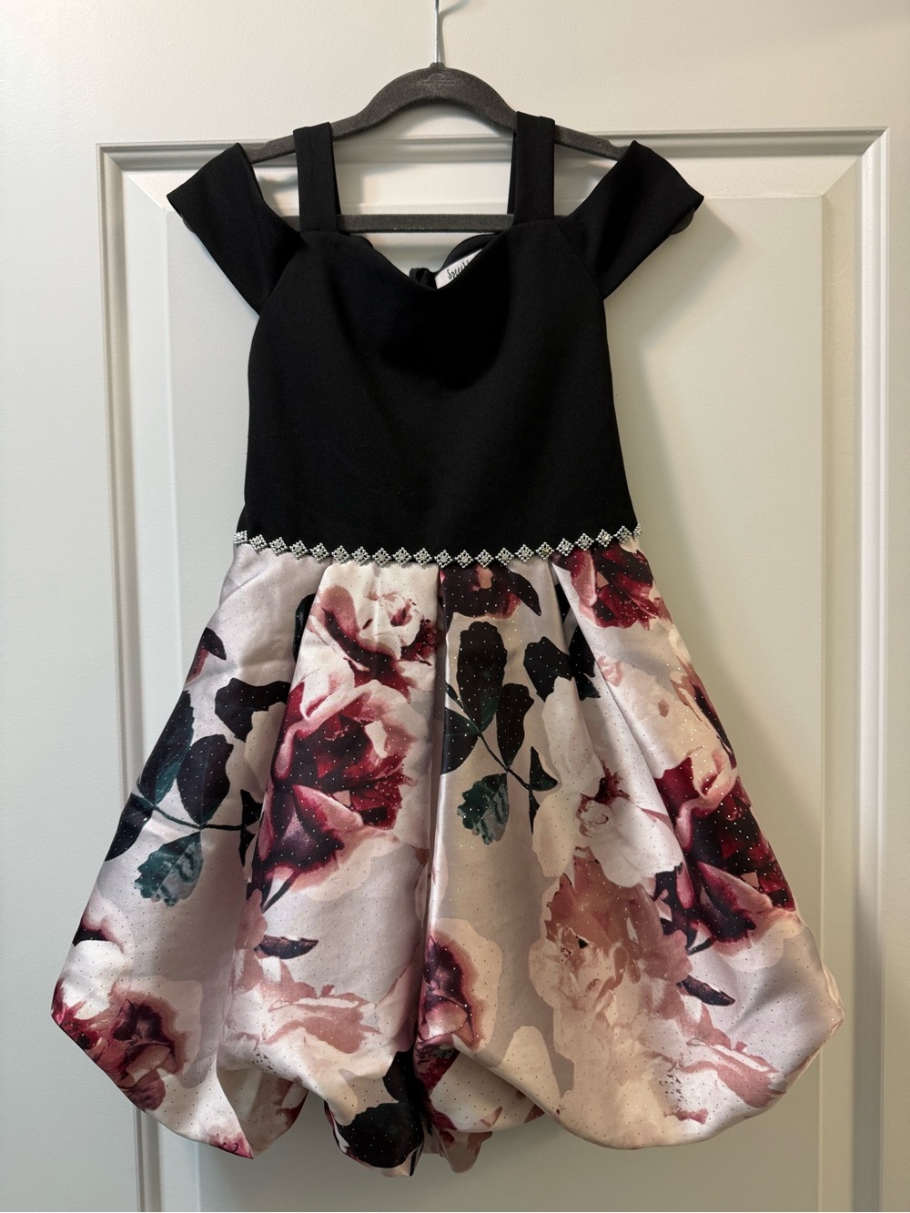 Girls Black & Pink Floral Party Dress